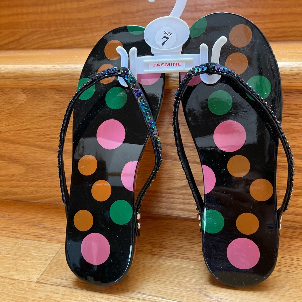 Colorful Polka Dot Wooden Flip Flops